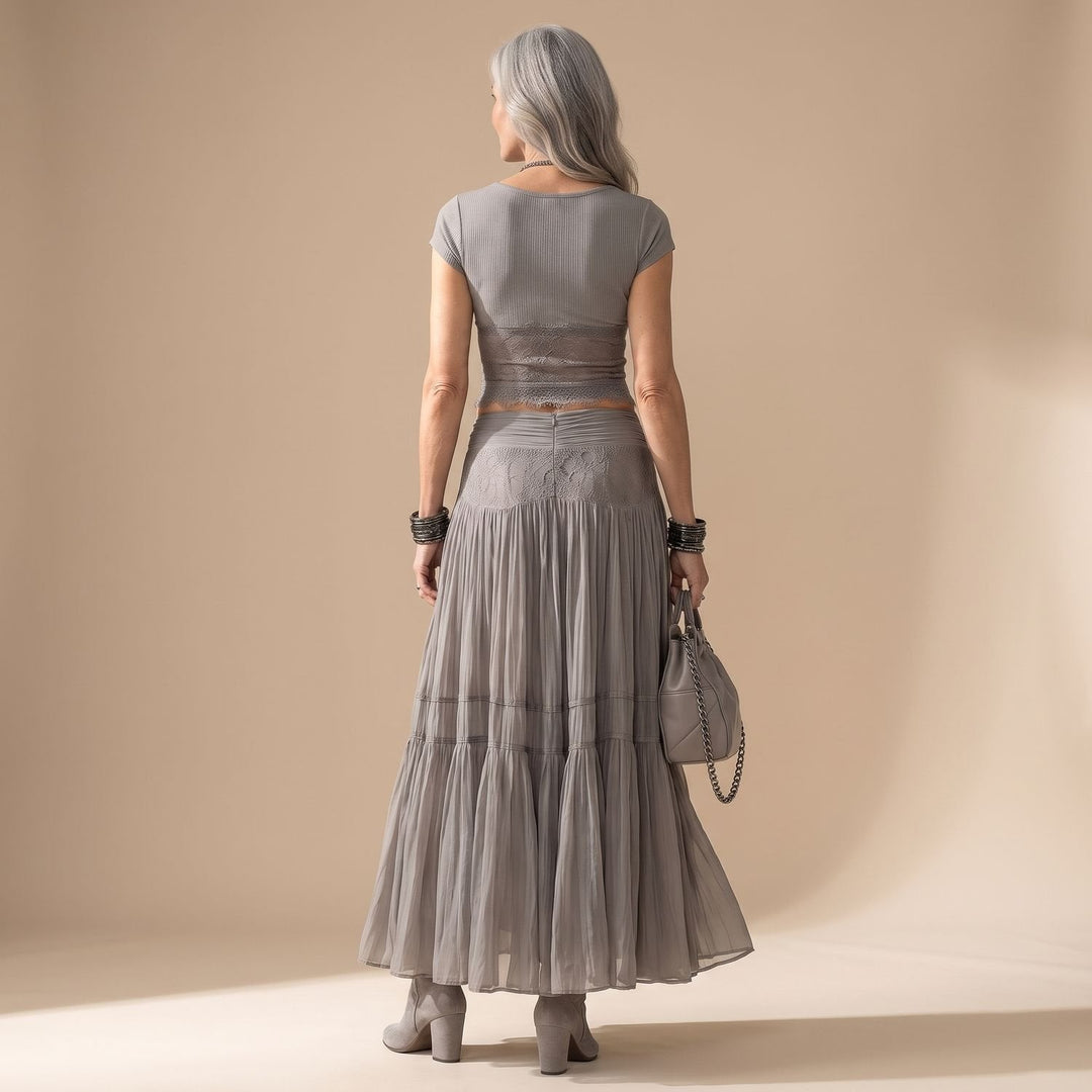 Nora | Women's Two-Piece Set Lace Pleated Maxi Skirt