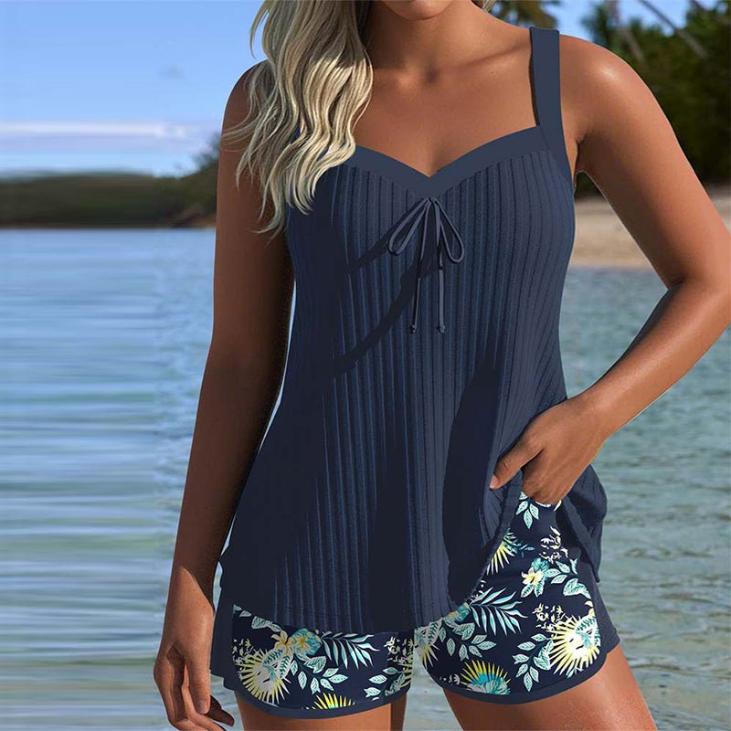 Olivia | Women's Two-piece Set Tankini Striped Swim Shorts Floral Print