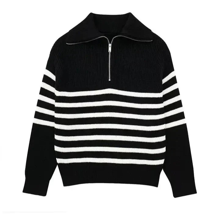 Antoine - Chic Striped Zip Collar Sweater