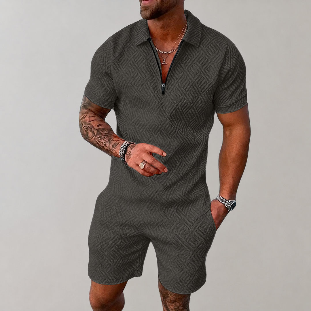 Men's Slim Fit Set – Casual for Summer Use, With Short Sleeves and Zipper