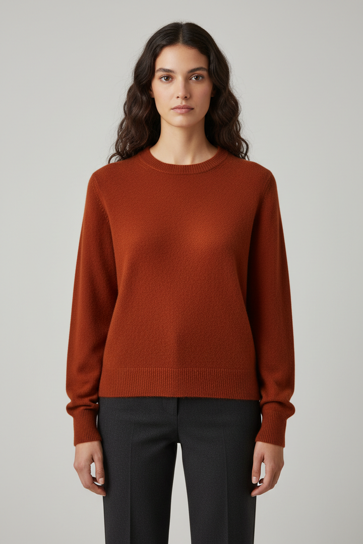 Ladies Fine Knitted Sweater with Round Neck and Ribbed Cuffs