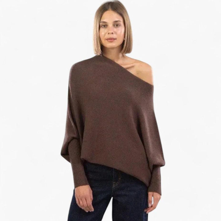 Women's Off-Shoulder Sweater Knitted Oversized Pullover, view 4 - Elena Harper