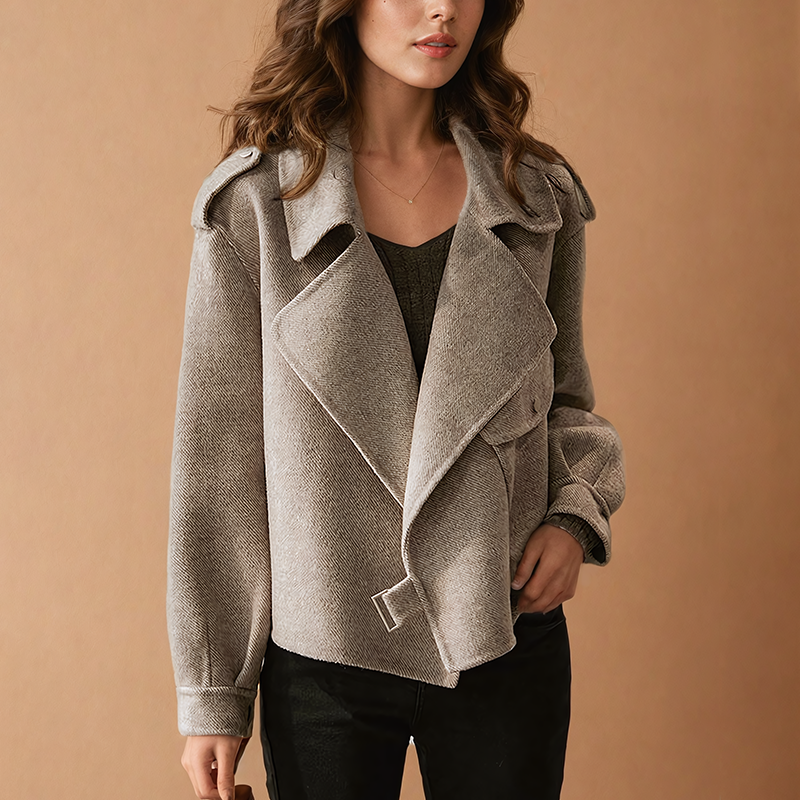 Short Women's Crepe Jacket with Lapels - Chic and Structured