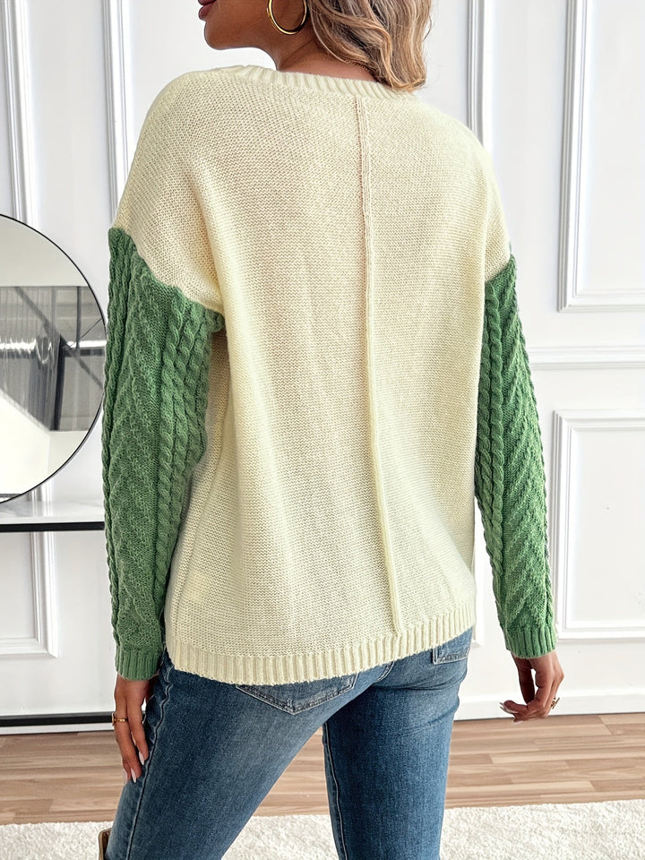 Chic and Comfortable Twisted Knit Patchwork Sweater for Women