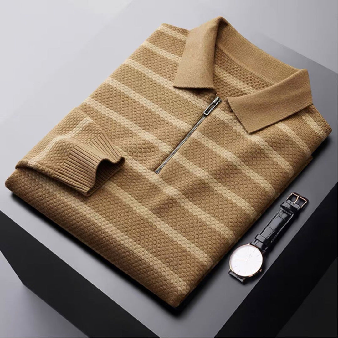Men's Half-Zip Striped Polo Shirt – Modern Style & Comfort
