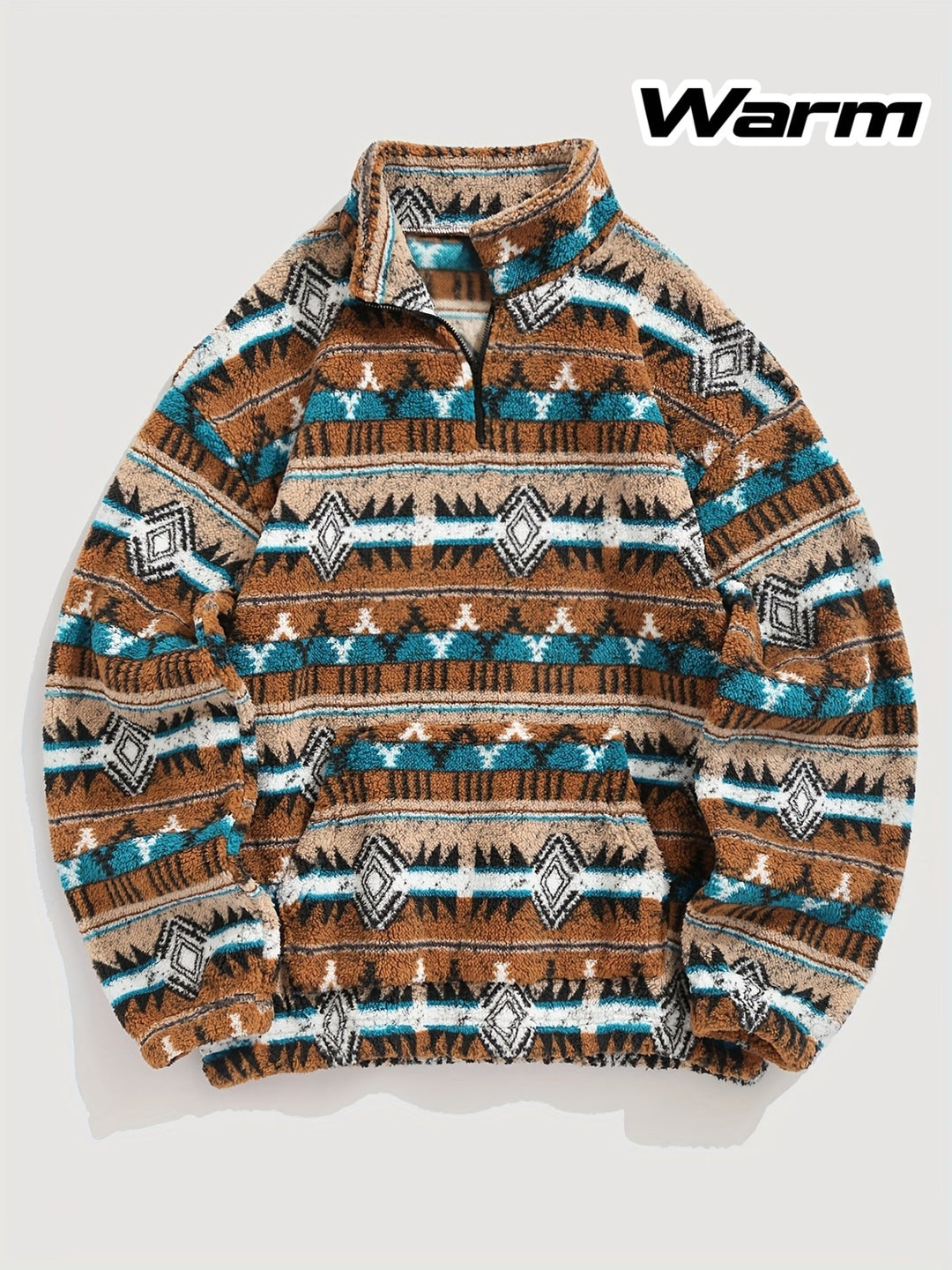 Rowan Patterned Quarter-Zip Pullover, view 3 - Elena Harper