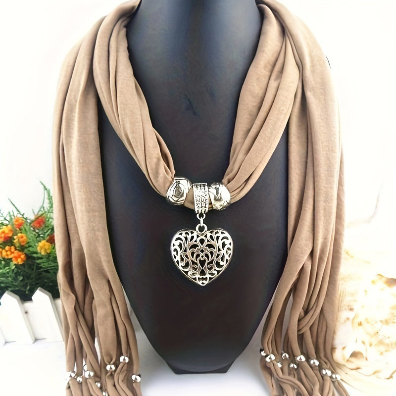 Scarf with Vintage Heart Pendant