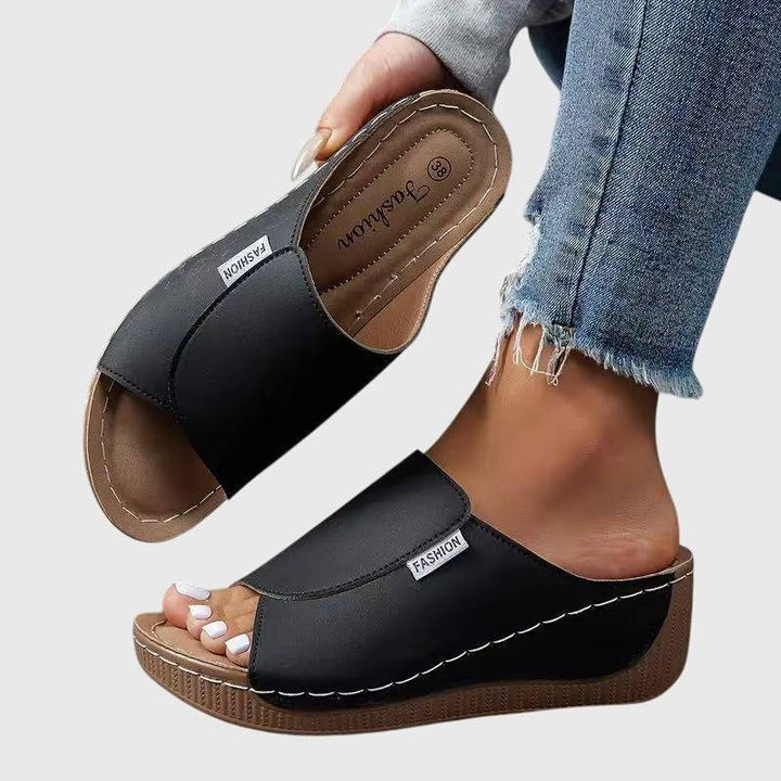 Esther™ orthopaedic wedge sandals by Emma & Rose Cape Town, featuring supportive straps and a textured wedge heel.