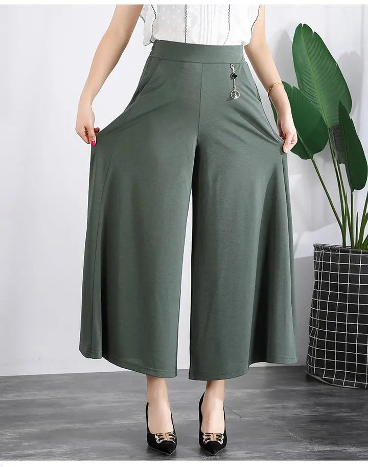 Geneva Lightweight Ice Silk Cropped Pants for Summer, view 2 - Elena Harper