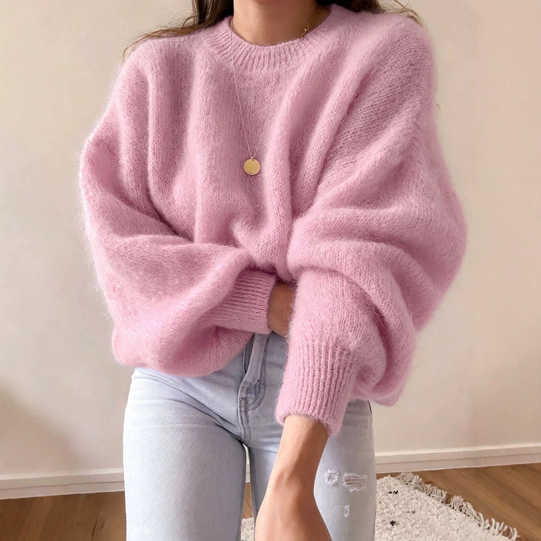 Women's Oversized Round Neck Sweater - Soft and Comfortable