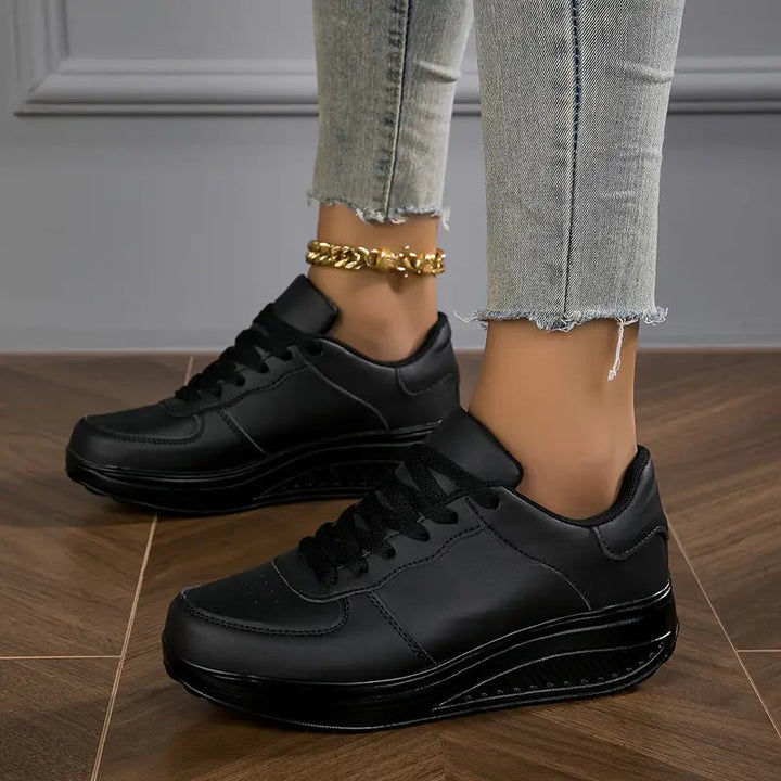 Women’s Sneakers with Wedge Sole, Synthetic Leather, Minimalist Laces