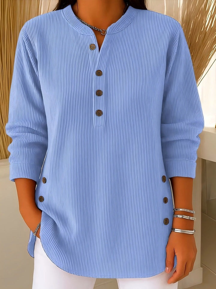 Women's Ribbed Blouse with Decorative Buttons