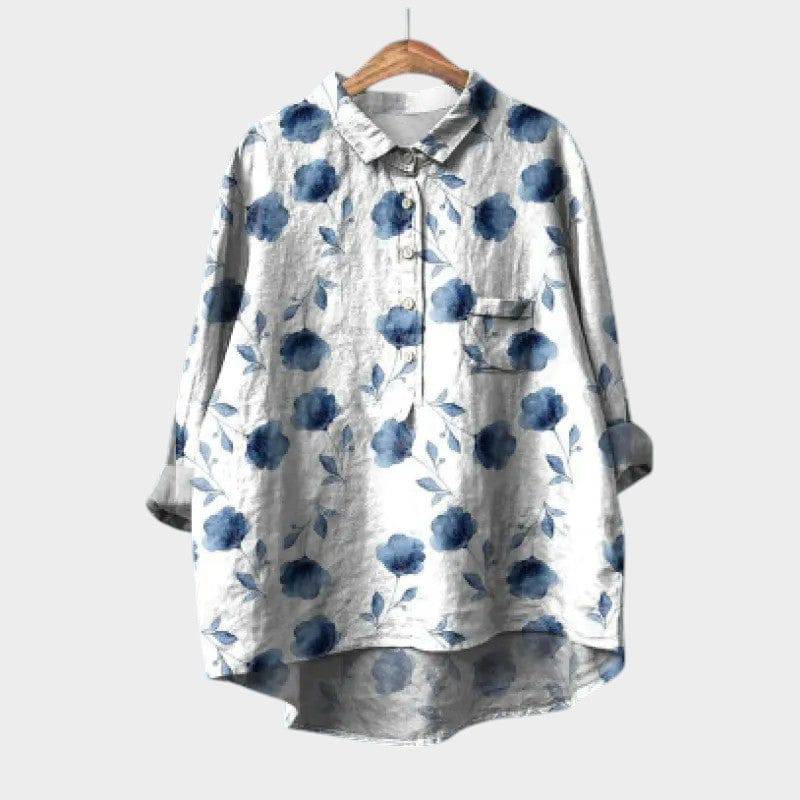 Elegant Mira™ blouse by Emma & Rose Cape Town featuring a stylish design and soft fabric, shown on a model.