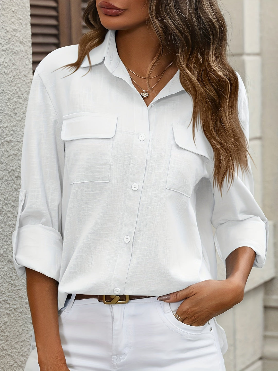 Athena - Cotton Shirt With Front Pockets