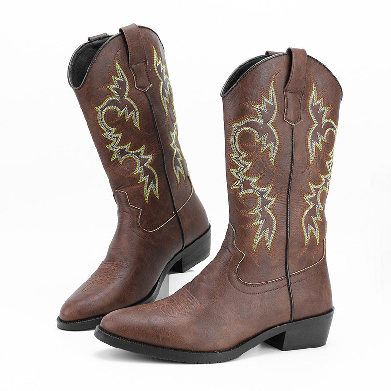 Retro Style Embroidered High Boots for Men - Kervon