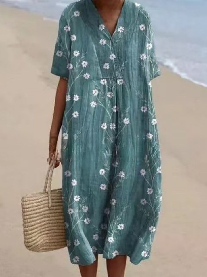 Ladies Midi Dress Short Sleeve with Floral Print, view 3 - Elena Harper
