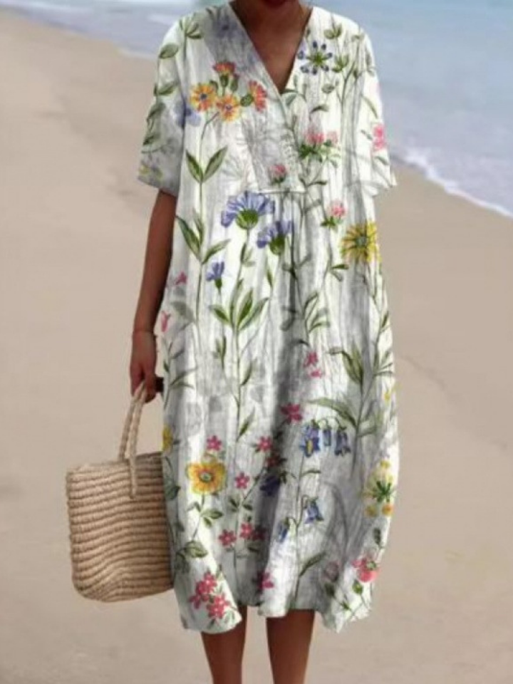 Ladies Midi Dress Short Sleeve with Floral Print, view 5 - Elena Harper