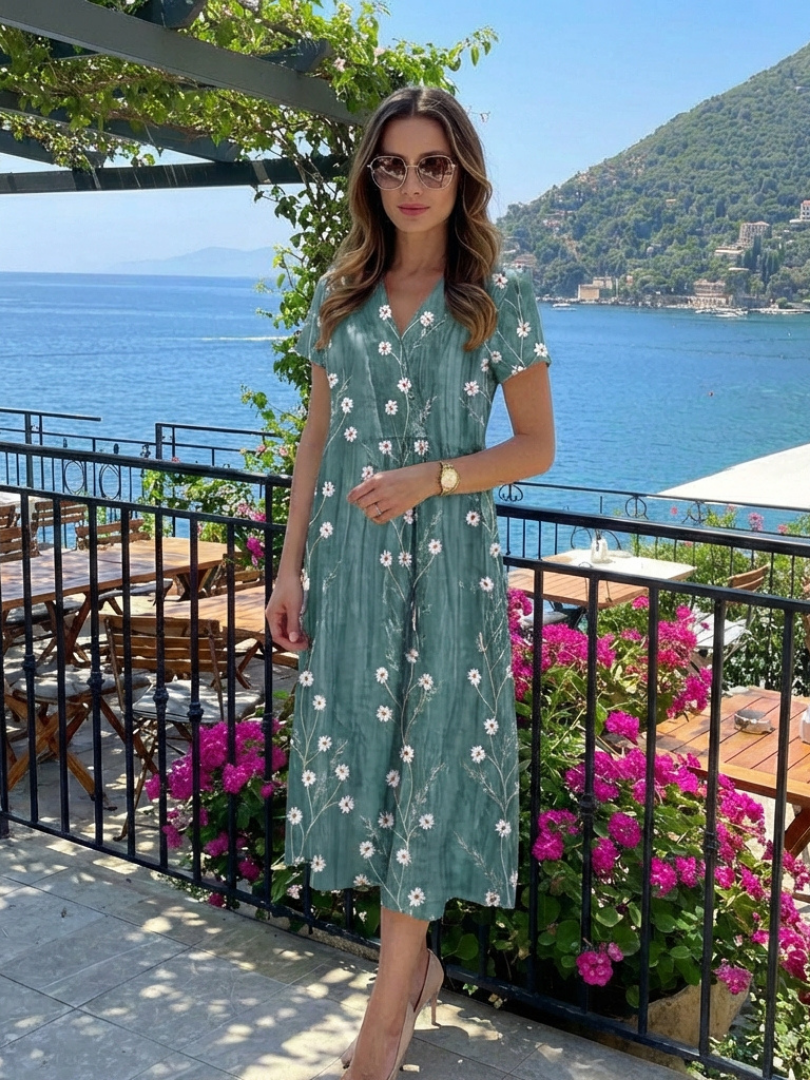Ladies Midi Dress Short Sleeve with Floral Print, view 4 - Elena Harper