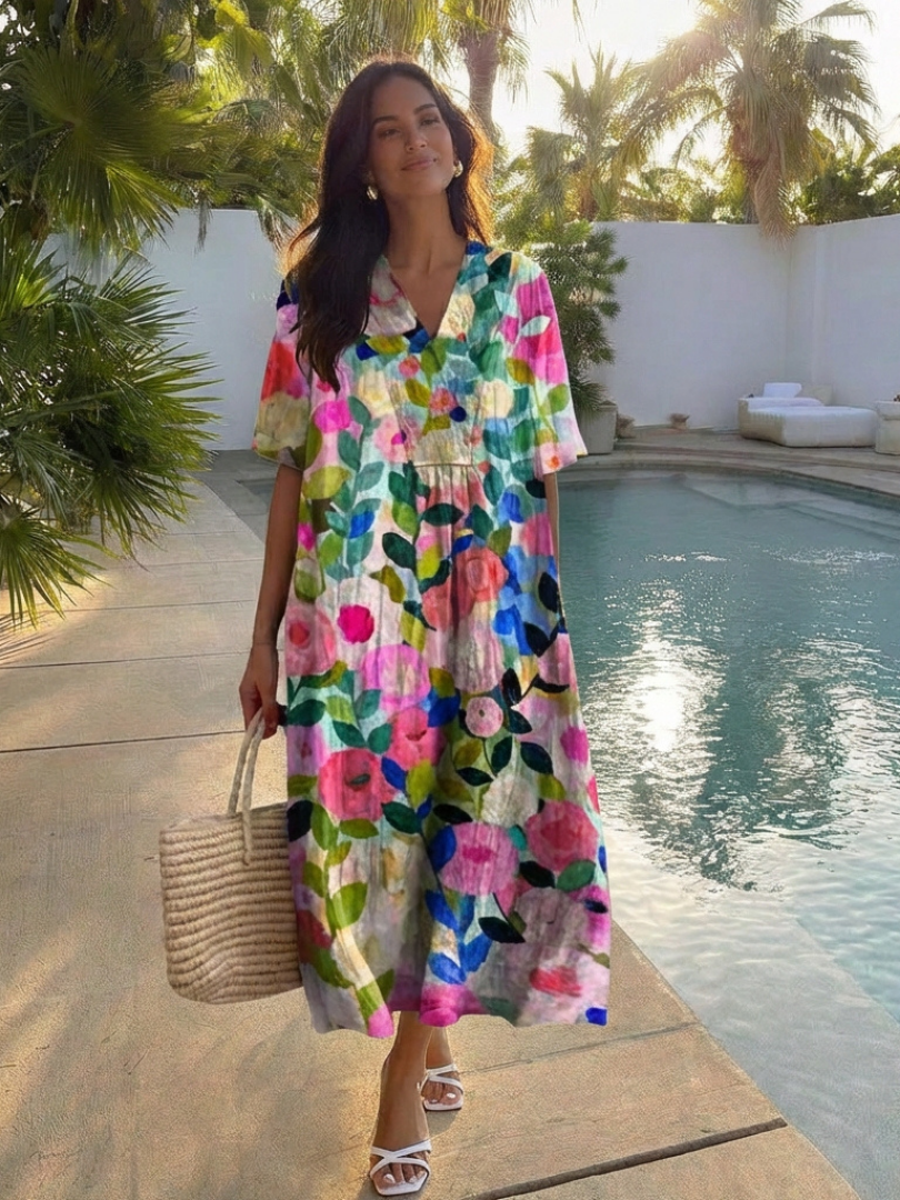 Ladies Midi Dress Short Sleeve with Floral Print, view 2 - Elena Harper