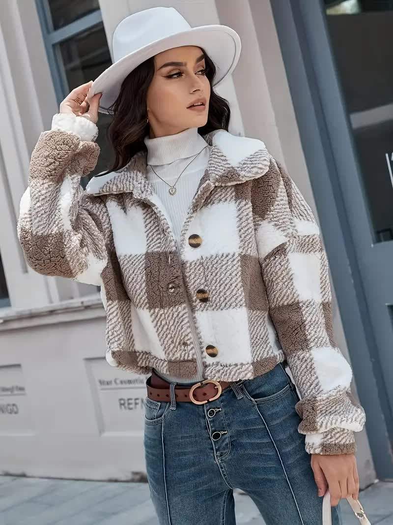 Priya - Chic Vichy Sherpa Coat