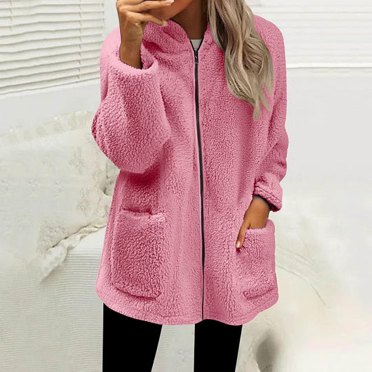 Women's Zip-Up Fleece Jacket with High Collar and Pockets