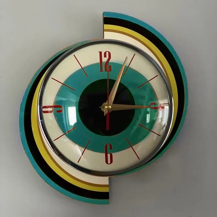 Handmade mid-century style wall clock | Retro wall decor, quiet & battery-operated