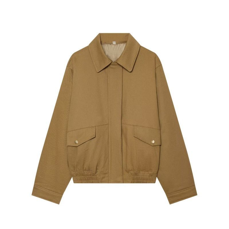 Women's Cotton Jacket with Lapels and Large Pockets - Chic and Versatile