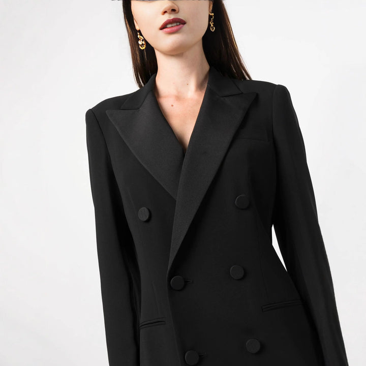 Women's Double-Breasted Blazer Maxi Dress - Elegant Floor-Length Style