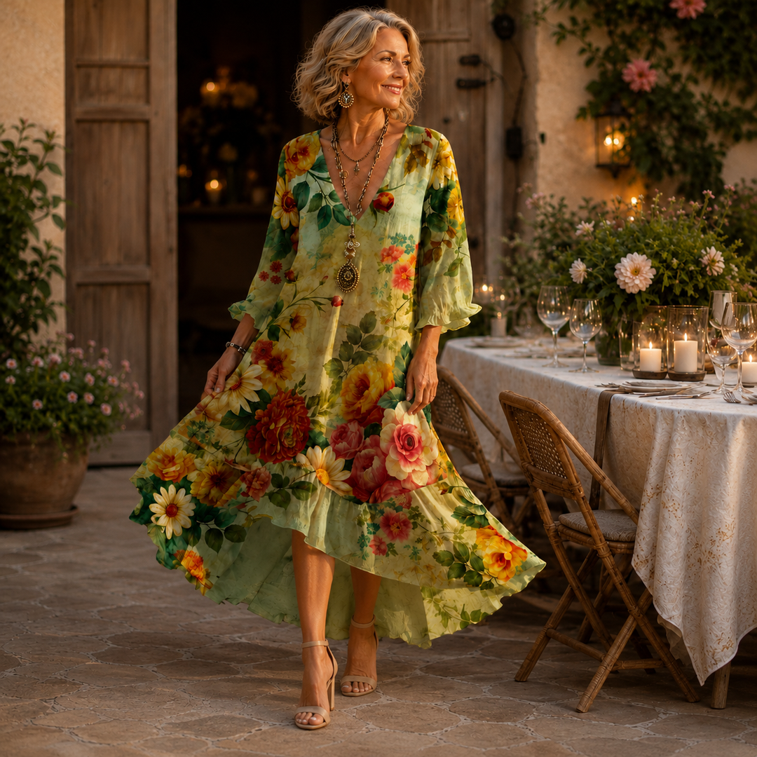 Jolene™ | Elegant Belly-Camouflaging Floral Dress