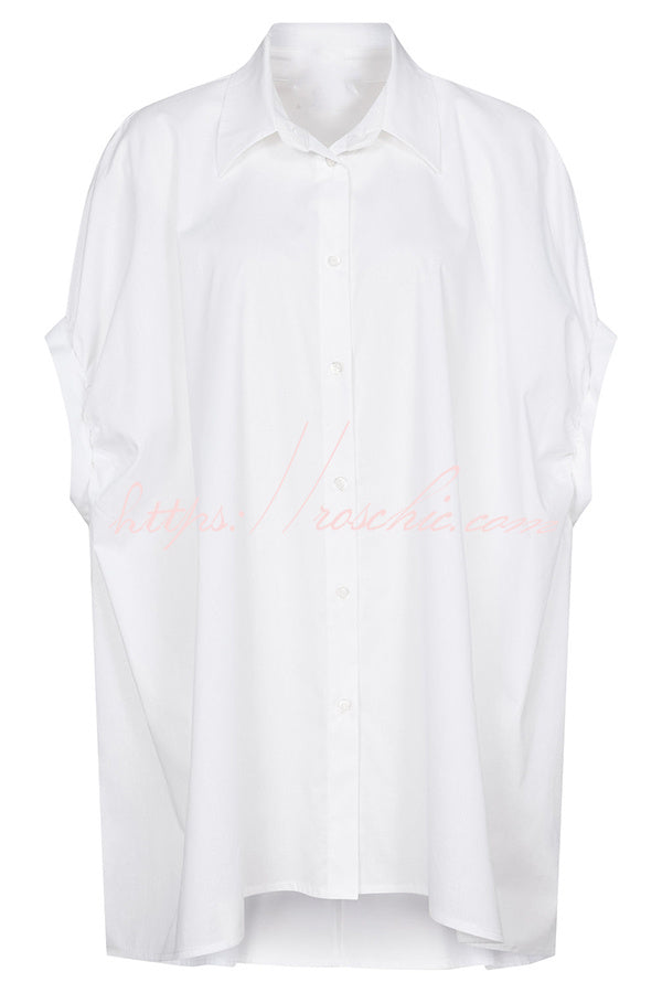 Tania Cotton Blend Button Up Wide Sleeve Oversized Long Shirt