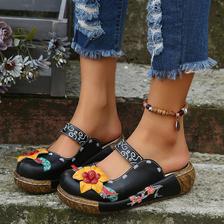 Eloria | Bohemian Floral Handmade Clogs - Pro Comfort Sole