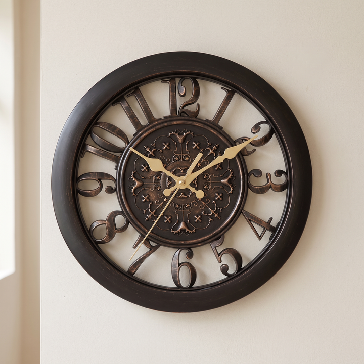 Decorative Wall Clock With Raised Numbers And Ornate Frame