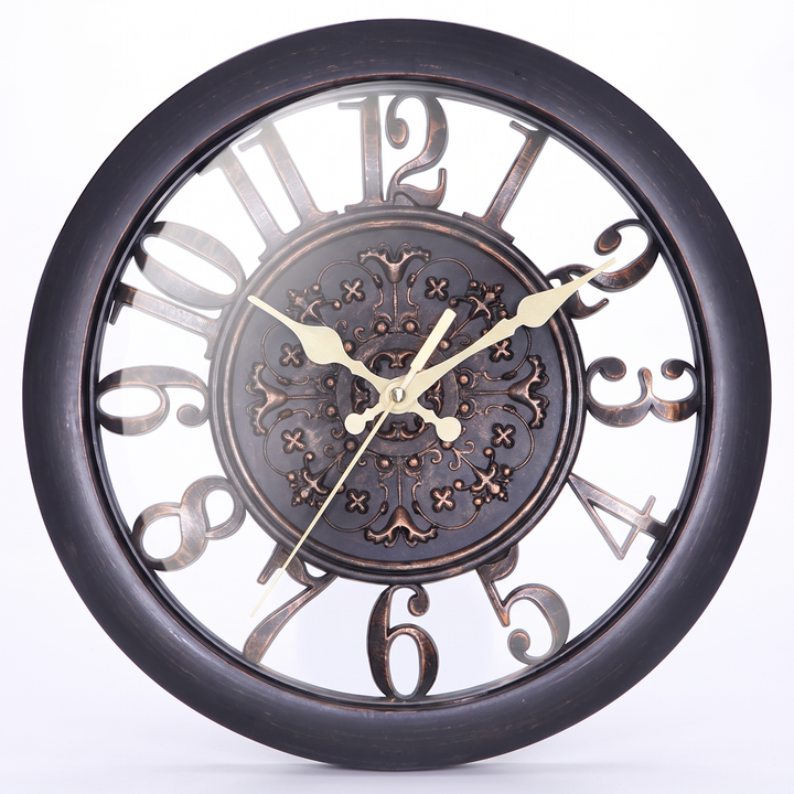 Decorative Wall Clock With Raised Numbers And Ornate Frame