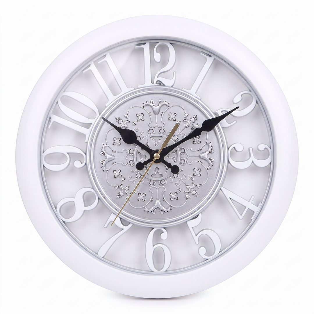 Decorative Wall Clock With Raised Numbers And Ornate Frame