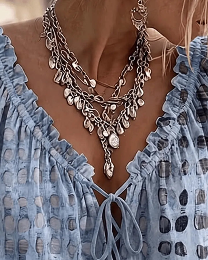 Lucy - Soft-Touch Lace-Up V-Neck Blouse