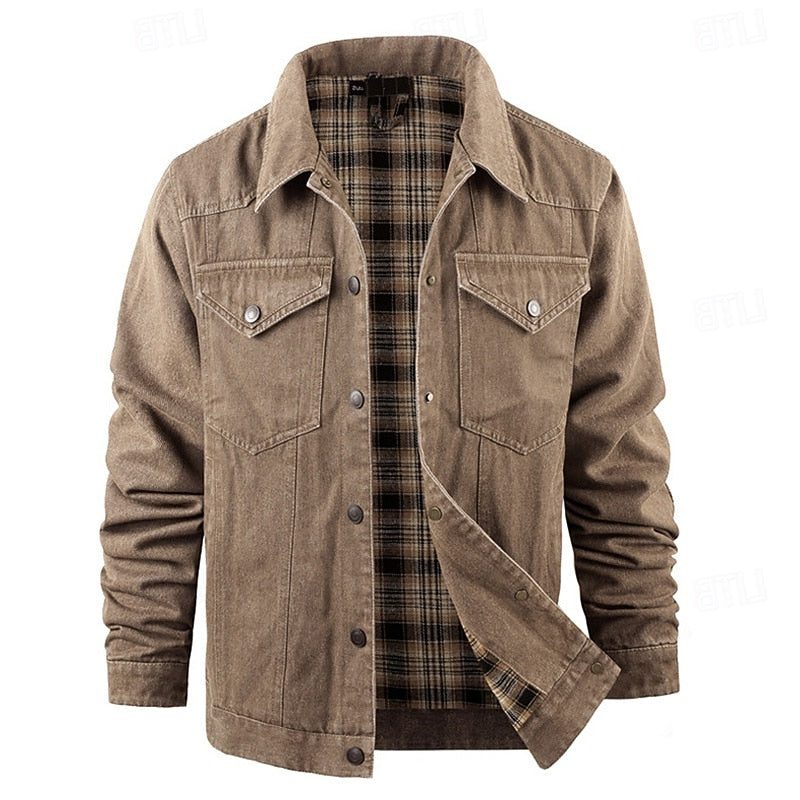 Denim Mid Jacket with Checked Lining for Men