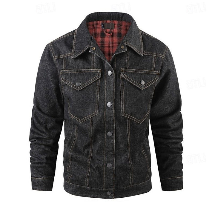 Denim Mid Jacket with Checked Lining for Men