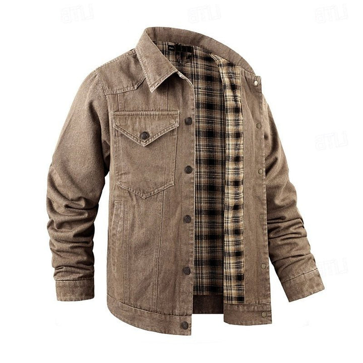 Denim Mid Jacket with Checked Lining for Men