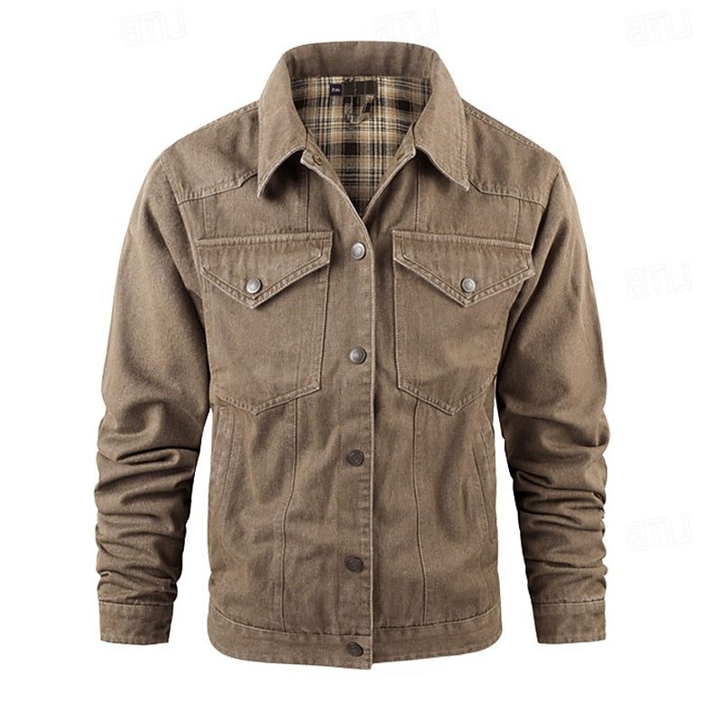 Denim Mid Jacket with Checked Lining for Men