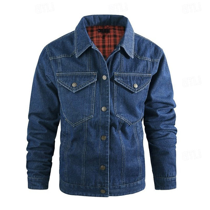 Denim Mid Jacket with Checked Lining for Men