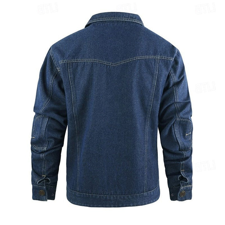 Denim Mid Jacket with Checked Lining for Men