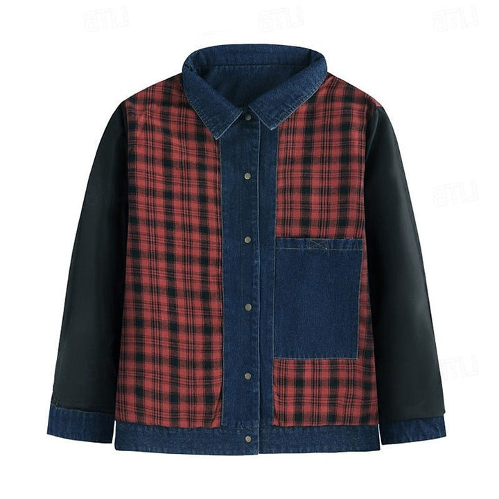 Denim Mid Jacket with Checked Lining for Men
