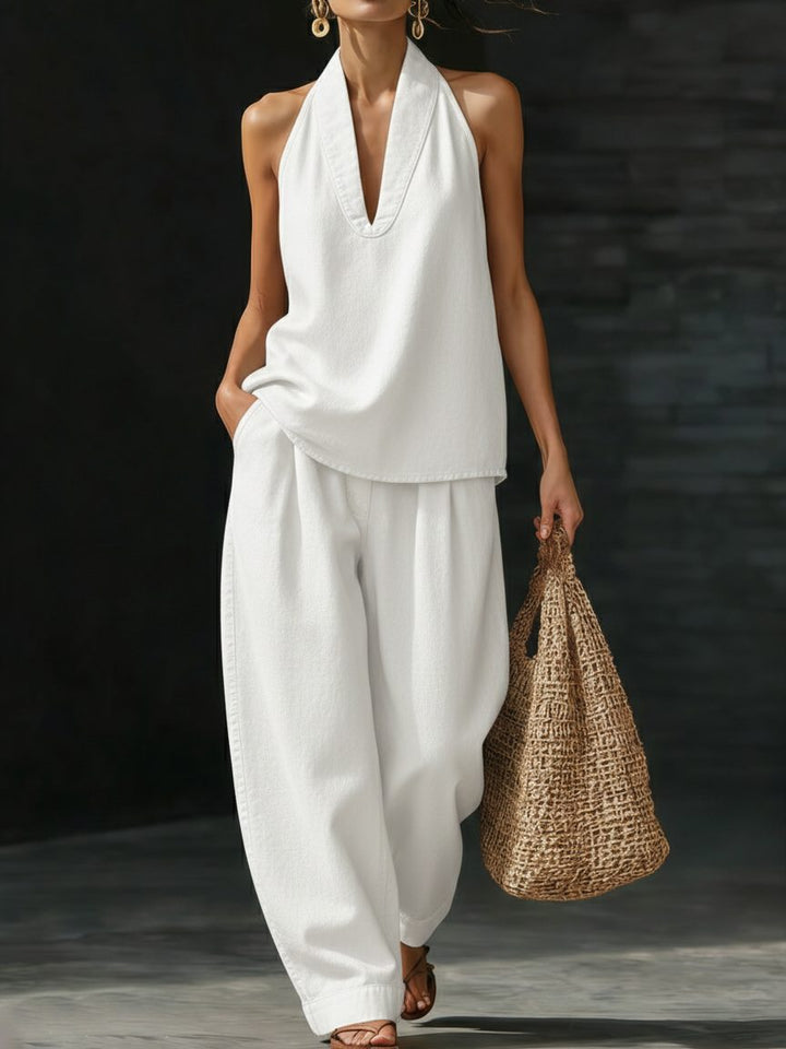 Denim Jumpsuit with Halter Neck for Women