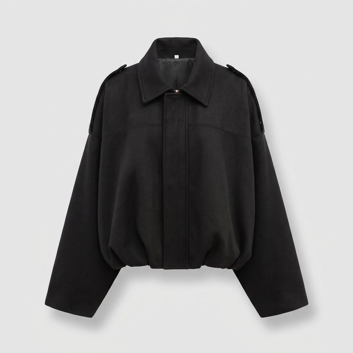 Mila | Elegant Cropped Suede Bomber Jacket with Collar