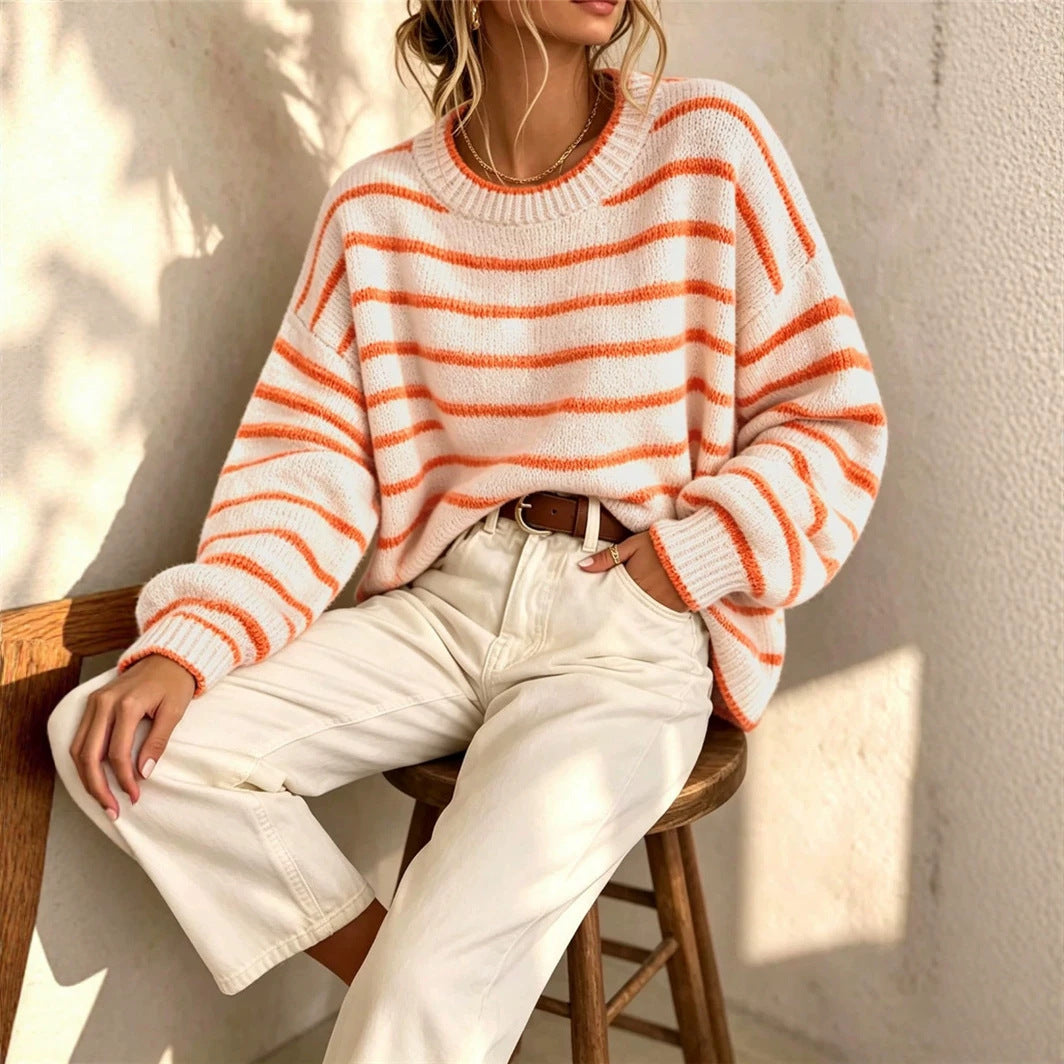 Women's Round Neck Knit Sweater - Casual and Comfortable