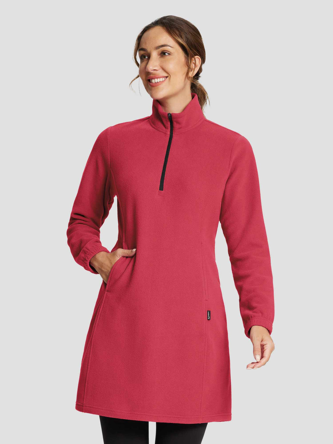 Women's Winter Tunic Dress with Half Zip, High Collar, and Kangaroo Pocket