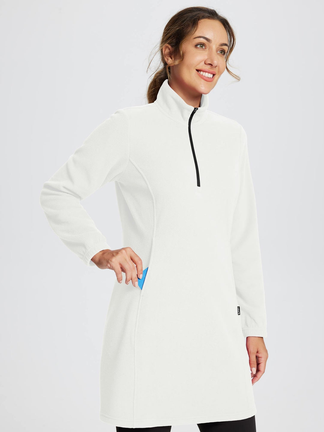Women's Winter Tunic Dress with Half Zip, High Collar, and Kangaroo Pocket