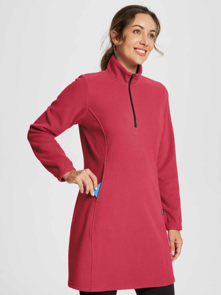 Women's Winter Tunic Dress with Half Zip, High Collar, and Kangaroo Pocket