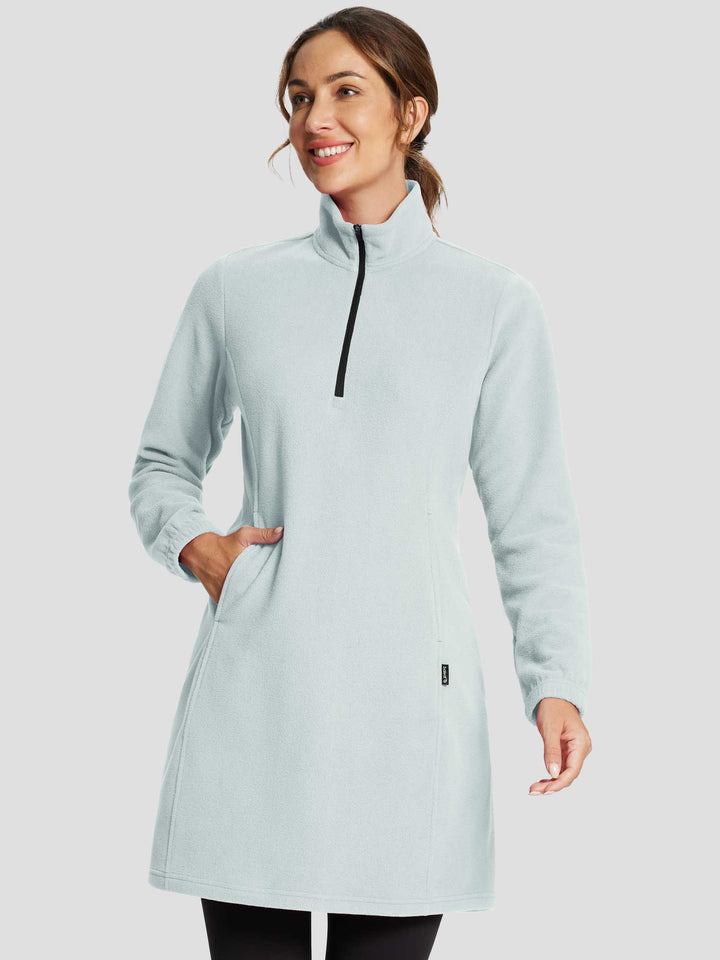 Women's Winter Tunic Dress with Half Zip, High Collar, and Kangaroo Pocket