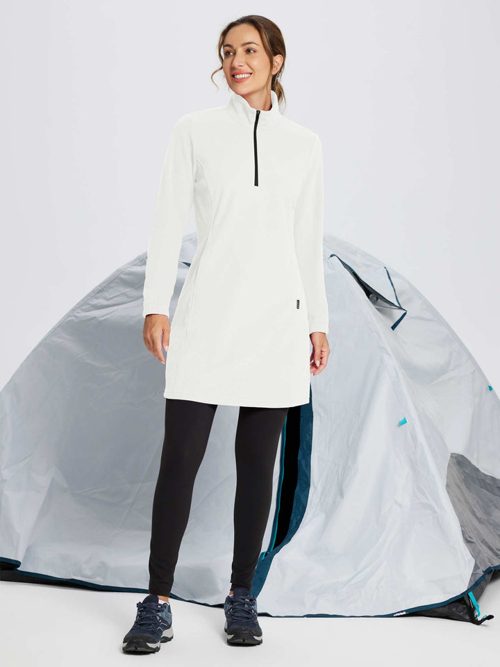 Women's Winter Tunic Dress with Half Zip, High Collar, and Kangaroo Pocket